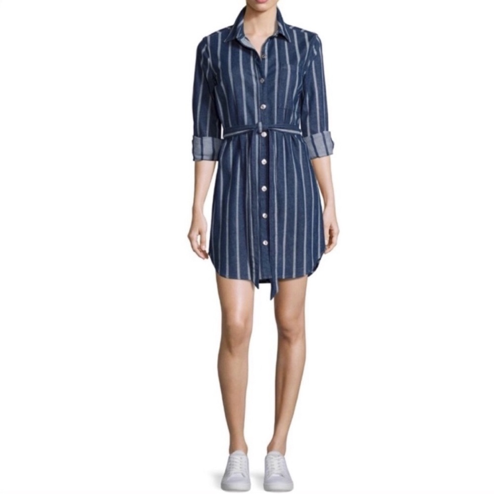 7 For All Mankind Striped Denim Belted Shirt Dress